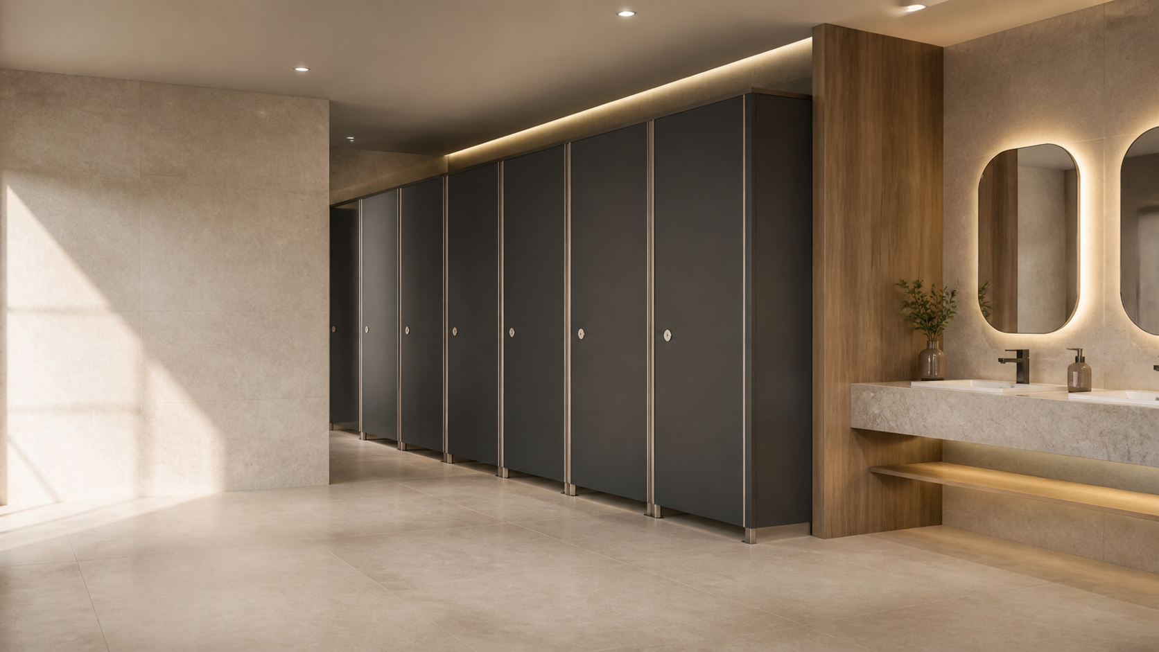 Ticari HPL WC kabin sistemleri ve lavabo alanı